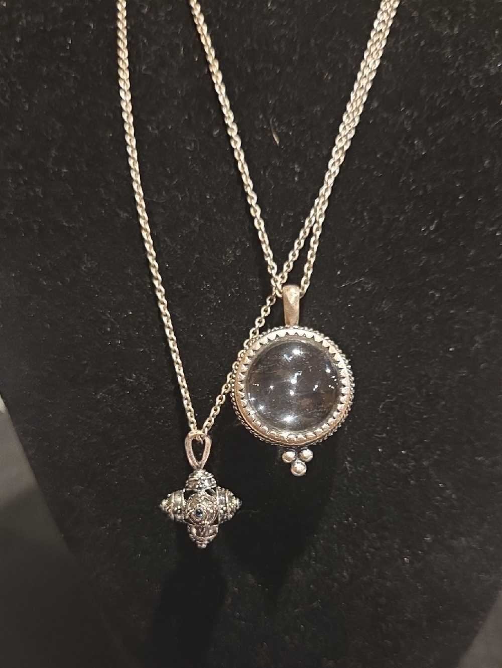 Silver Tone Clear Glass Double Pendant Necklace - Elegant Layered Style